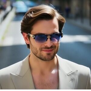 Mens Fashion Sunglasses Rectangular  Blue Gradient Lens Sun Protection‎ Outdoor